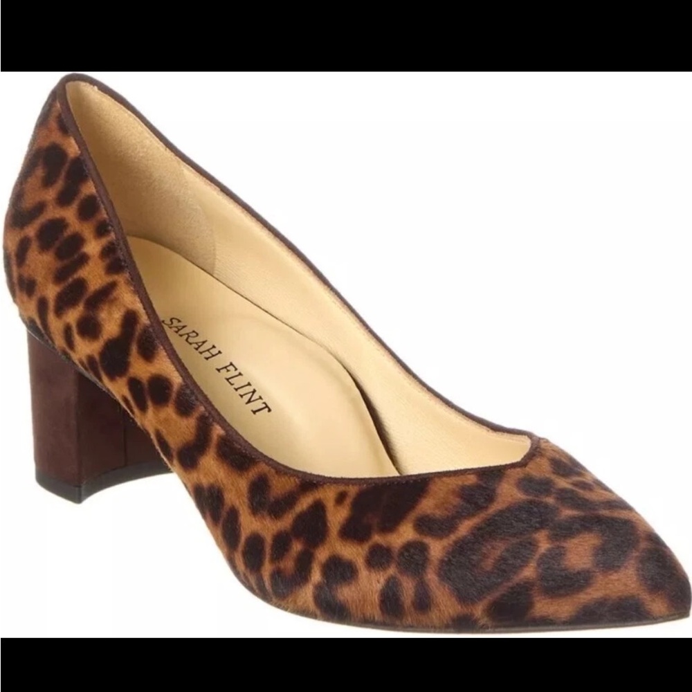 Sarah Flint Perfect Emma Brown Leopard Haircalf Pump 2" Heel Women 36.5 US 6-6.5